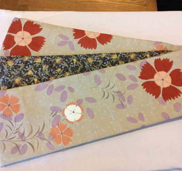 【新品】綿半幅帯･長尺･(なでしこボタニカル)･浴衣帯･リバーシブル　日本製　綿 6枚目の画像