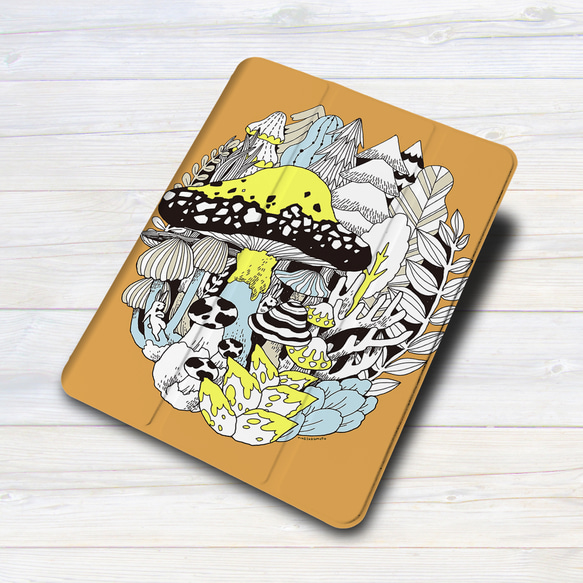 iPadケース ★うさぎとキノコの森ライトオレンジ　手帳型ケース ※2タイプから選べます 2枚目の画像