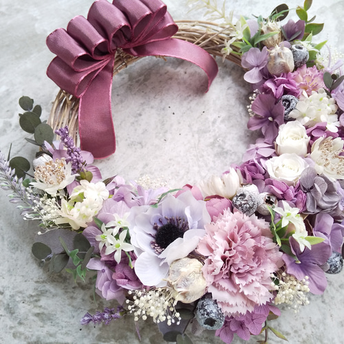 ◇リース◇ハーフリース◇プレゼント Rustic purple＞＊ハーフリース＊三日月リース＊フラワーリース＊夏
