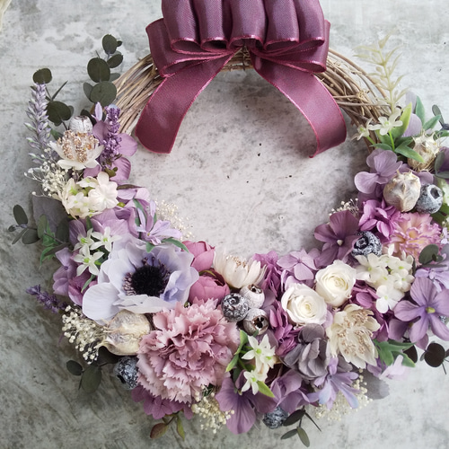Rustic purple＞＊ハーフリース＊三日月リース＊フラワーリース