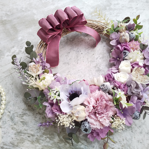 Rustic purple＞＊ハーフリース＊三日月リース＊フラワーリース＊夏