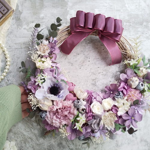 Rustic purple＞＊ハーフリース＊三日月リース＊フラワーリース＊夏