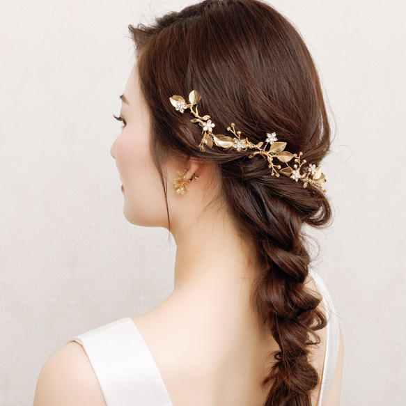 MA136 ウェディング ヘッドドレス　カチューシャ ブライダル ヘアアクセサリー 結婚式 前撮り 卒業式 2枚目の画像