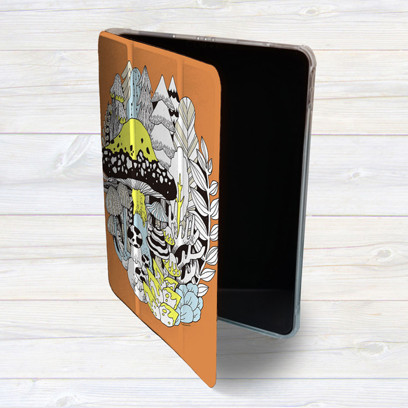 iPadケース ★うさぎとキノコの森オレンジ　手帳型ケース ※2タイプから選べます 3枚目の画像