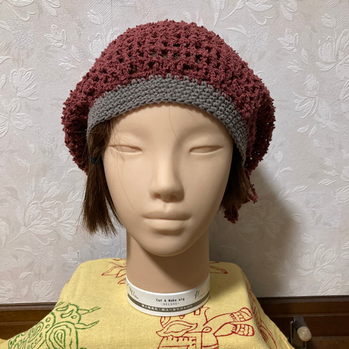 方眼編みのベレー帽 エンジ色 ベレー帽・ハンチング mint 通販