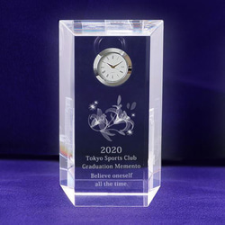 クリスタルガラス置時計 記念品 選べる3Ｄフラワー 名入れ彫刻 ギフト 退職祝い 金婚式 銀婚式 NKTR-0023 時 2枚目の画像