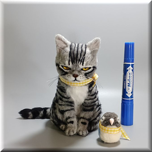羊毛フェルト ダラダラ招き猫にゃんこ サバトラ猫ちゃん 猫