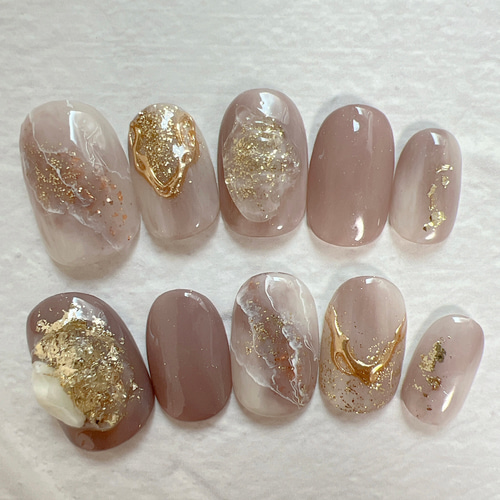 【オーダー】ネイルチップ　振袖袴　和装　卒業式　前撮り　金箔　ニュアンスミラー ネイルチップ ニュアンス卒業式成人式 前撮り 振袖 袴 着物 和柄