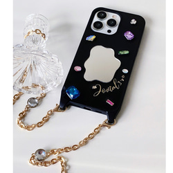 文字刻印+宝石+鏡の斜め掛け携帯スマホケース ショルダー ストラッ❤iphone14 iphone13 iphone15 3枚目の画像