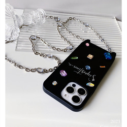 文字刻印+宝石+鏡の斜め掛け携帯スマホケース ショルダー ストラッ❤iphone14 iphone13 iphone15 10枚目の画像