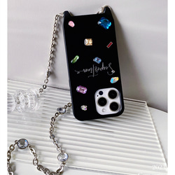 文字刻印+宝石+鏡の斜め掛け携帯スマホケース ショルダー ストラッ❤iphone14 iphone13 iphone15 9枚目の画像
