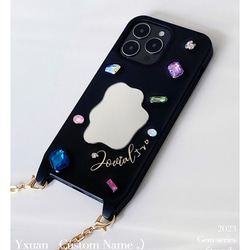 文字刻印+宝石+鏡の斜め掛け携帯スマホケース ショルダー ストラッ❤iphone14 iphone13 iphone15 8枚目の画像