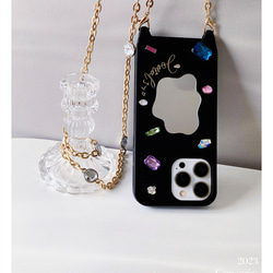 文字刻印+宝石+鏡の斜め掛け携帯スマホケース ショルダー ストラッ❤iphone14 iphone13 iphone15 6枚目の画像