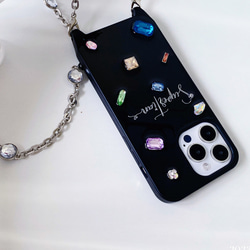 文字刻印+宝石+鏡の斜め掛け携帯スマホケース ショルダー ストラッ❤iphone14 iphone13 iphone15 5枚目の画像