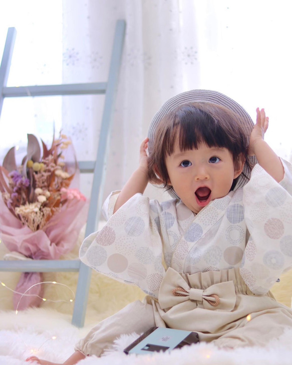 ベビー袴】桜 アイボリー/くすみブルー つけれ 70-80