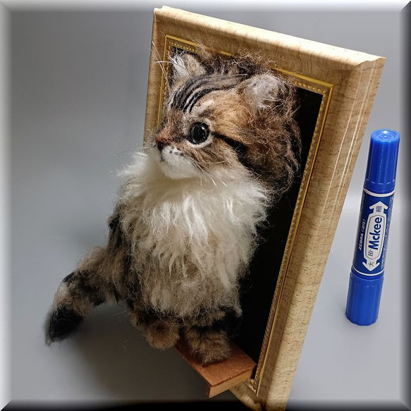 羊毛フェルト　猫　額縁入りサイベリアンの子猫　ねこ　ネコ　猫フィギュア 10枚目の画像