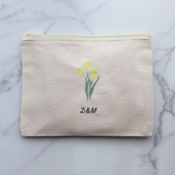 お花15種【フラワー刺繍ポーチ】フラットポーチ タッセルありなし選べます♪名入れ 名前入り 8枚目の画像