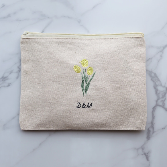 お花15種【フラワー刺繍ポーチ】フラットポーチ タッセルありなし選べます♪名入れ 名前入り 8枚目の画像