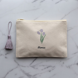 お花15種【フラワー刺繍ポーチ】フラットポーチ タッセルありなし選べます♪名入れ 名前入り 10枚目の画像