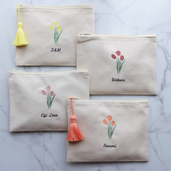 お花15種【フラワー刺繍ポーチ】フラットポーチ タッセルありなし選べます♪名入れ 名前入り 5枚目の画像