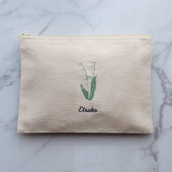 お花15種【フラワー刺繍ポーチ】フラットポーチ タッセルありなし選べます♪名入れ 名前入り 13枚目の画像