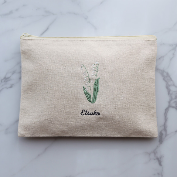 お花15種【フラワー刺繍ポーチ】フラットポーチ タッセルありなし選べます♪名入れ 名前入り 13枚目の画像