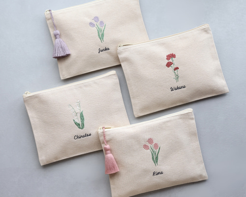 お花 名入れ刺繍ポーチ｜母子手帳・通帳・お薬手帳｜フラワー15種