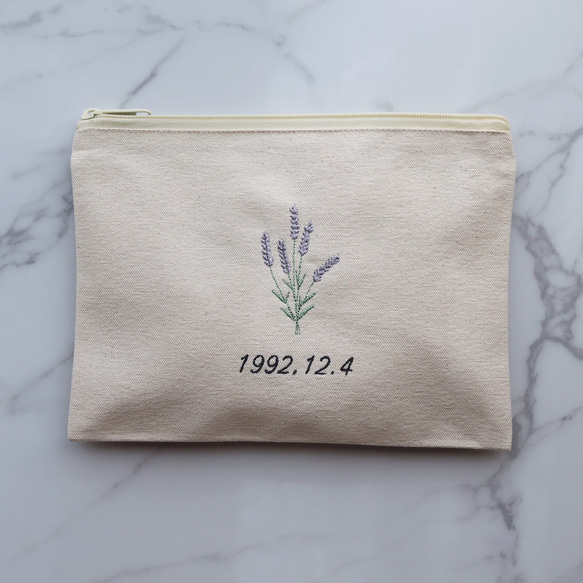 お花15種【フラワー刺繍ポーチ】フラットポーチ タッセルありなし選べます♪名入れ 名前入り 12枚目の画像