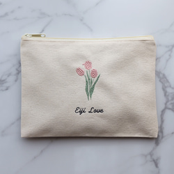 お花15種【フラワー刺繍ポーチ】フラットポーチ タッセルありなし選べます♪名入れ 名前入り 7枚目の画像