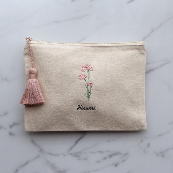 お花15種【フラワー刺繍ポーチ】フラットポーチ タッセルありなし選べます♪名入れ 名前入り 20枚目の画像