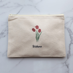 お花15種【フラワー刺繍ポーチ】フラットポーチ タッセルありなし選べます♪名入れ 名前入り 6枚目の画像