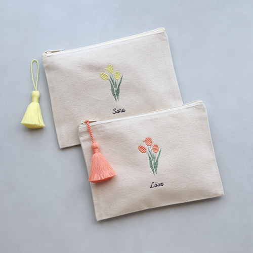 お花 名入れ刺繍ポーチ｜母子手帳・通帳・お薬手帳｜フラワー15種