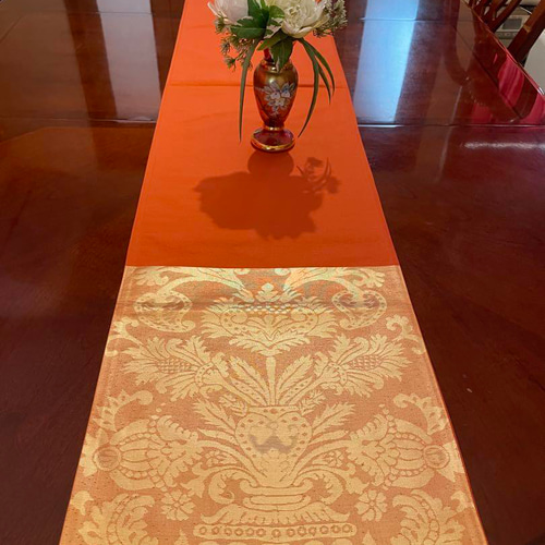 テーブルランナー高級正絹袋帯リメイク 豪華刺繍の袋帯で作った正絹テーブルランナー 帯リメイク1667