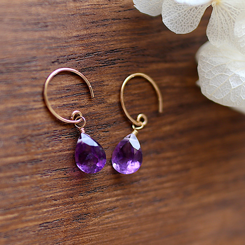 ピアス・イヤリング】心を癒す大人の雫＊アメジスト＊14KGF・silver925
