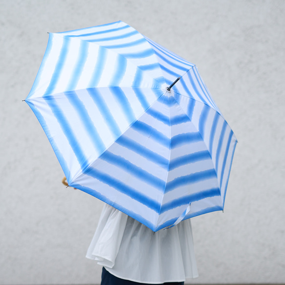 ﾓﾘﾉｶﾞｯｺｳ 晴雨兼用 長傘  日傘 雨傘 (手書きイラスト ブルーストライプ) UVカット 10枚目の画像