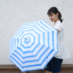 ﾓﾘﾉｶﾞｯｺｳ 晴雨兼用 長傘  日傘 雨傘 (手書きイラスト ブルーストライプ) UVカット 5枚目の画像