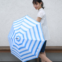 森野學校 晴雨兩用長傘 陽傘傘（手寫插畫藍色條紋）防紫外線 第14張的照片