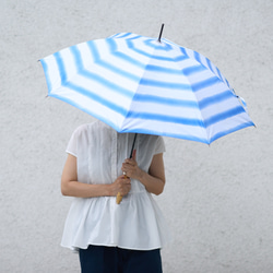 森野學校 晴雨兩用長傘 陽傘傘（手寫插畫藍色條紋）防紫外線 第4張的照片