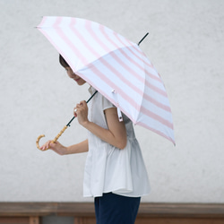 ﾓﾘﾉｶﾞｯｺｳ 晴雨兼用 長傘  日傘 雨傘 (手書きイラスト ベージュストライプ) UVカット 9枚目の画像