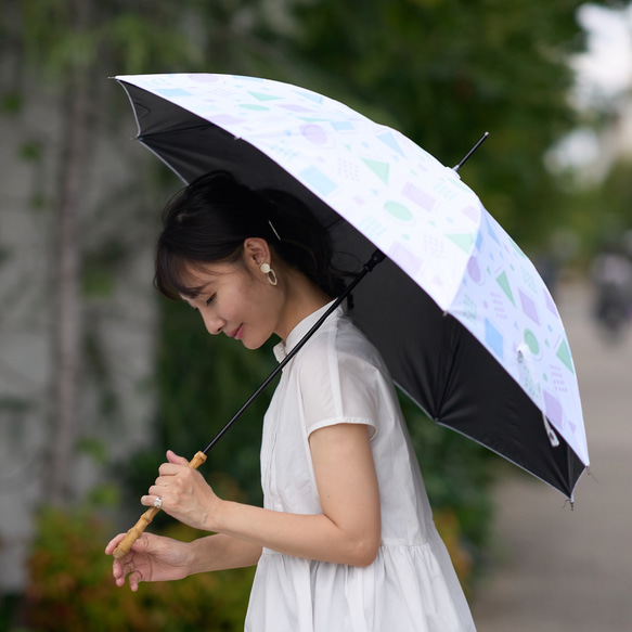 森野學校 防曬防雨長傘 遮陽傘 雨傘（復古幾何圖案）防紫外線 第10張的照片