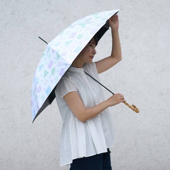 ﾓﾘﾉｶﾞｯｺｳ 晴雨兼用 長傘  日傘 雨傘 (レトロな幾何学模様) UVカット 4枚目の画像