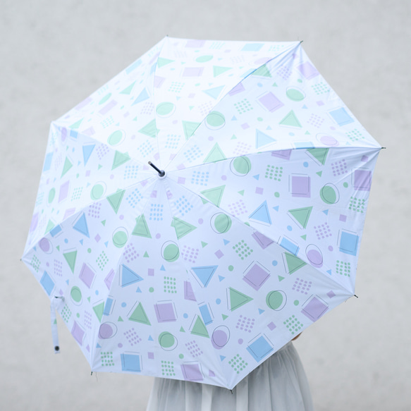 森野學校 防曬防雨長傘 遮陽傘 雨傘（復古幾何圖案）防紫外線 第3張的照片