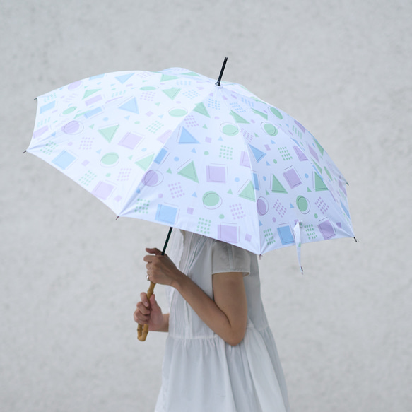 ﾓﾘﾉｶﾞｯｺｳ 晴雨兼用 長傘  日傘 雨傘 (レトロな幾何学模様) UVカット 2枚目の画像