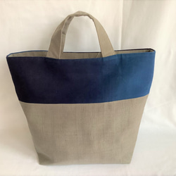 夏塩沢の本藍染めのファッション「ナツシオンブルー」　むらくも染め絹麻トートバッグD34(絹３０％／麻７０％) 1枚目の画像