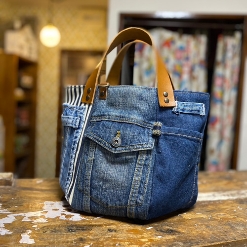 デニムリメイク＊トートバッグ：98 トートバッグ 柚柊(閉店