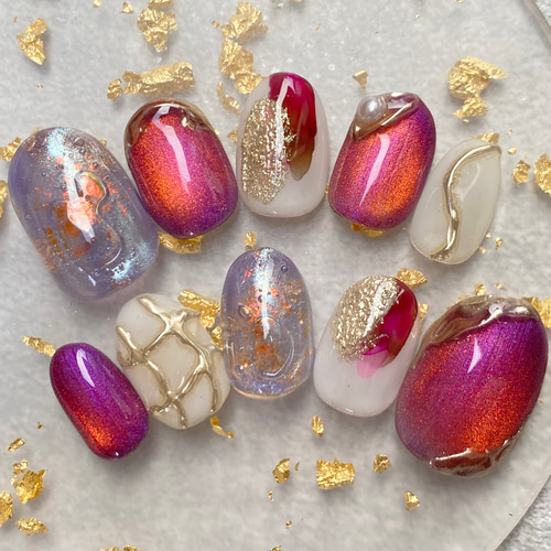 サイズオーダー】うるうるオーロラマグネット バブルネイル 泡ネイル  