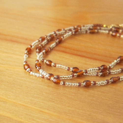 アンバー ブラウン チェコ ガラス ビーズ ネックレス 茶色 ブラウン