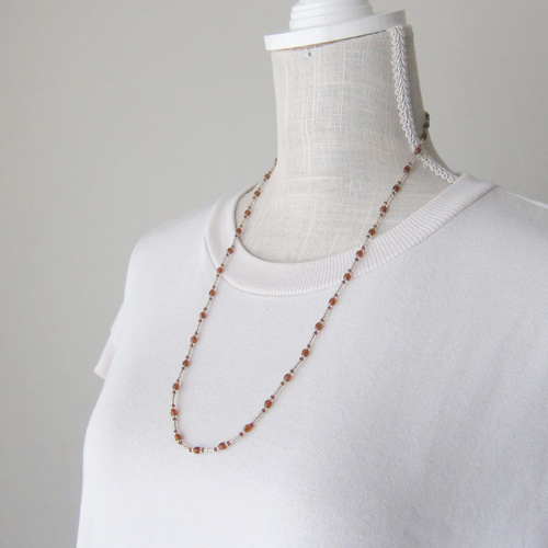 アンバー ブラウン チェコ ガラス ビーズ ネックレス 茶色 ブラウン