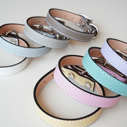 フランス産 山羊革シュリーで作る犬の首輪 カラー マカロンカラー 名入れ 迷子防止 1枚目の画像