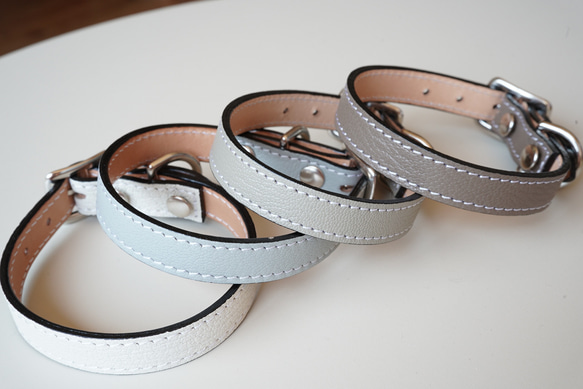 フランス産 山羊革シュリーで作る犬の首輪 カラー マカロンカラー 名入れ 迷子防止 2枚目の画像